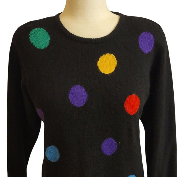 Vintage Petite Sophisticate Lambswool and Angora Polka Dot Long Black Sweater - Picture 4 of 9
